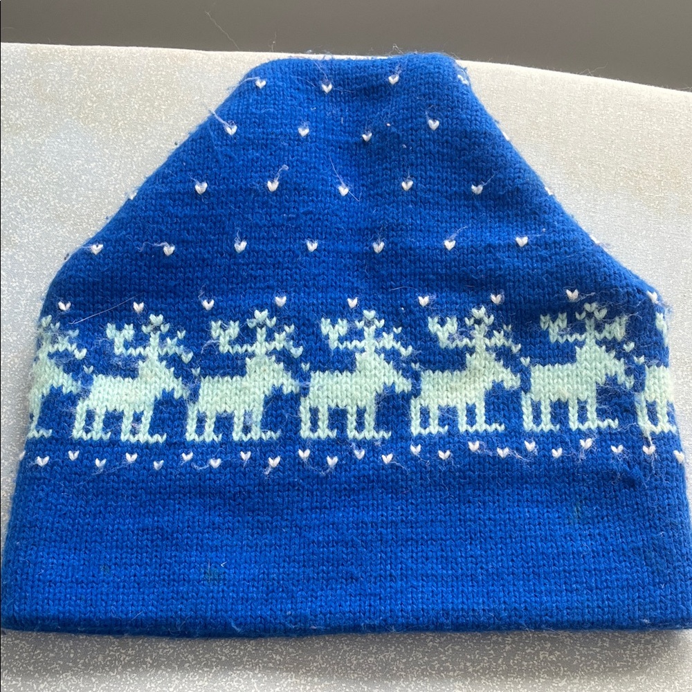 Vintage 70’s/ 80’s Fair Isle ski hat hat wool Blue Reindeer O/S
